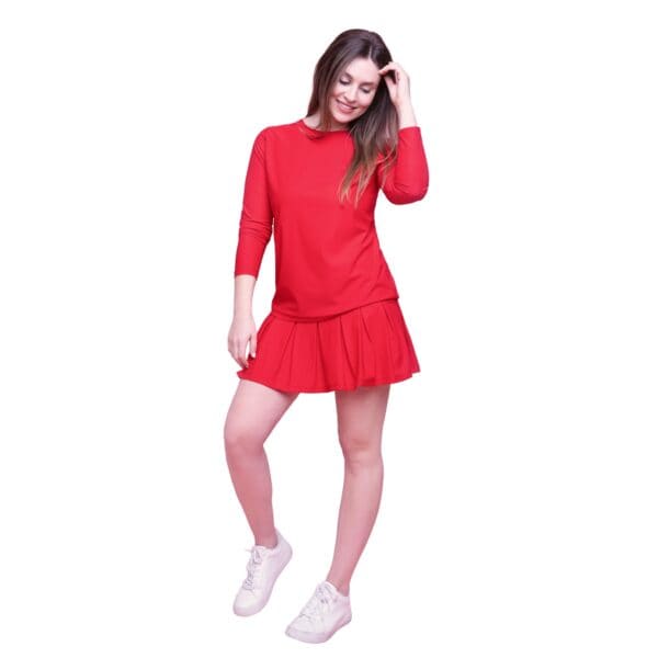 groove pleated skirt red mesh