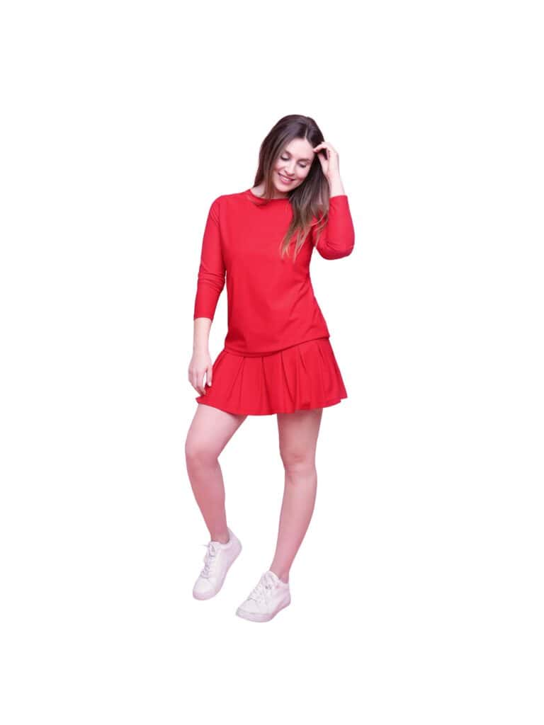 groove pleated skirt red mesh
