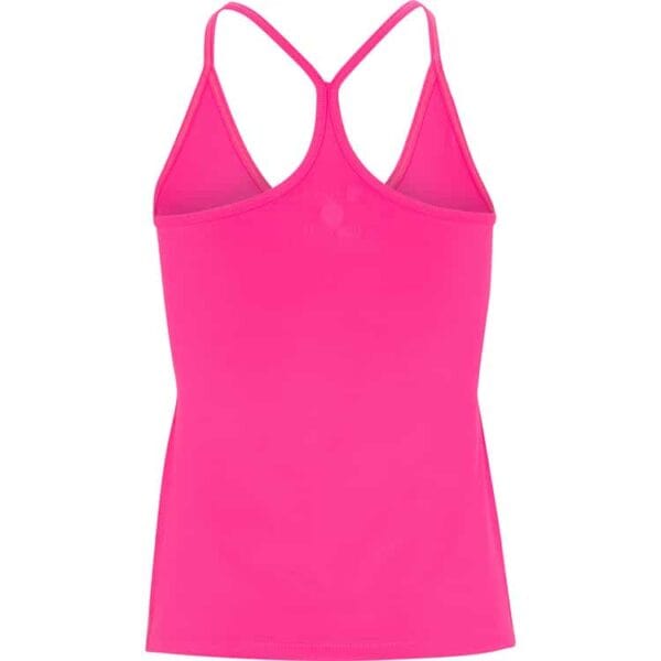 Bright pink t-back spaghetti strap athletic tank top.