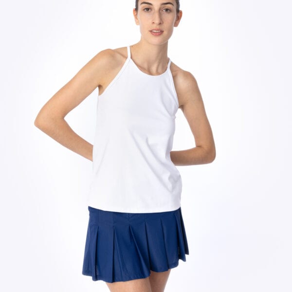 White spaghetti strap t-back top for working out.